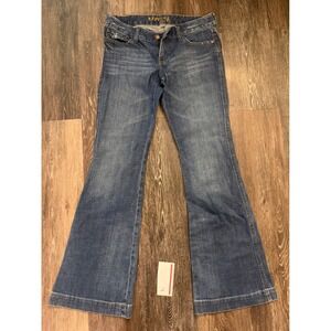 Express Stella Fit & Flare Jeans Blue Mid Rise Wide Leg Denim Size 8 long Y2K